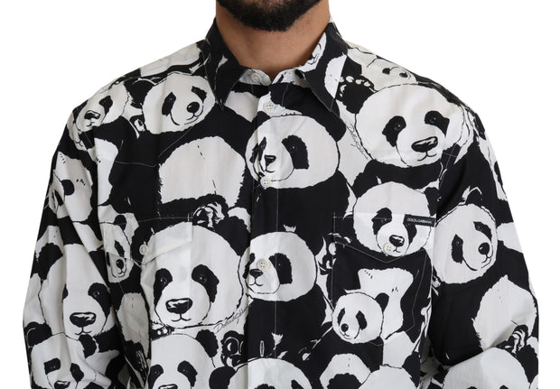 Panda Print Pure Cotton Shirt - Black White Dolce & Gabbana