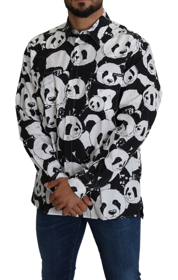 Panda Print Pure Cotton Shirt - Black White Dolce & Gabbana