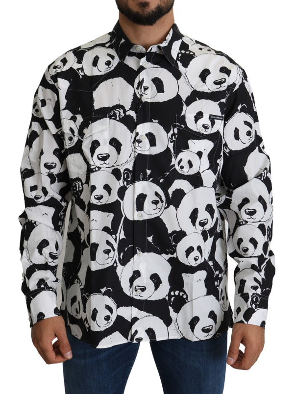 Panda Print Pure Cotton Shirt - Black White Dolce & Gabbana