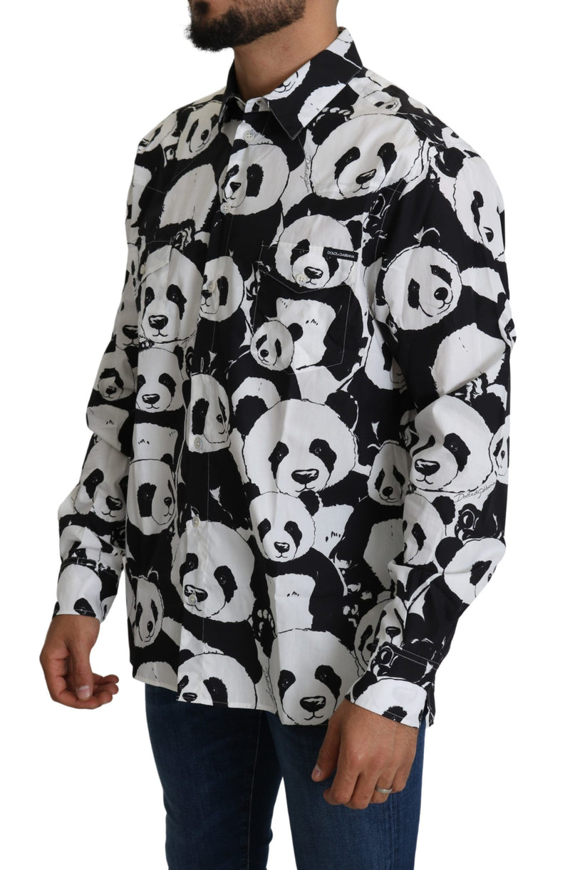 Panda Print Pure Cotton Shirt - Black White Dolce & Gabbana