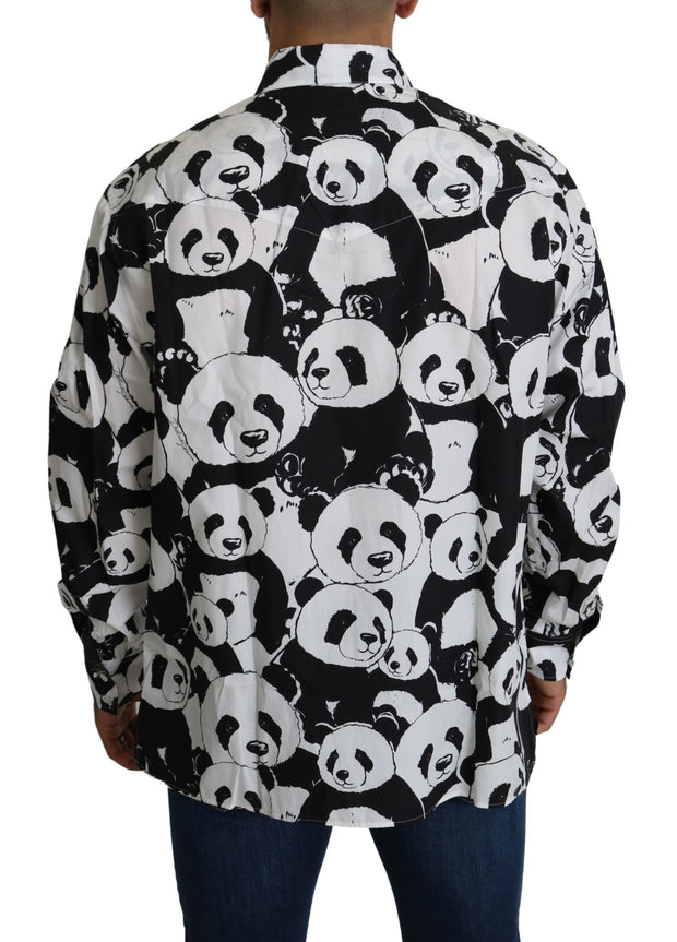 Panda Print Pure Cotton Shirt - Black White Dolce & Gabbana