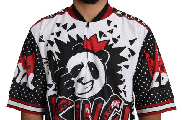 Chic White King Panda Print Zipper Collar Tee Dolce & Gabbana