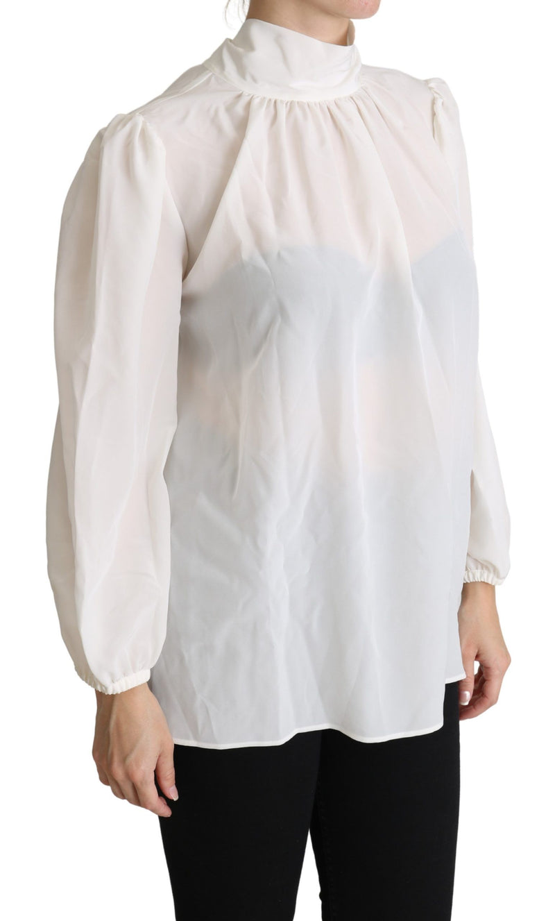 Elegant White Silk Pussy Bow Blouse Dolce & Gabbana