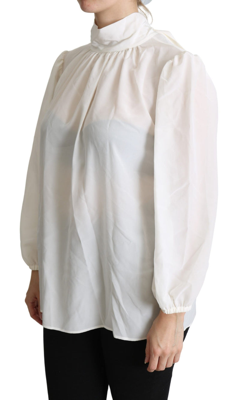 Elegant White Silk Pussy Bow Blouse Dolce & Gabbana