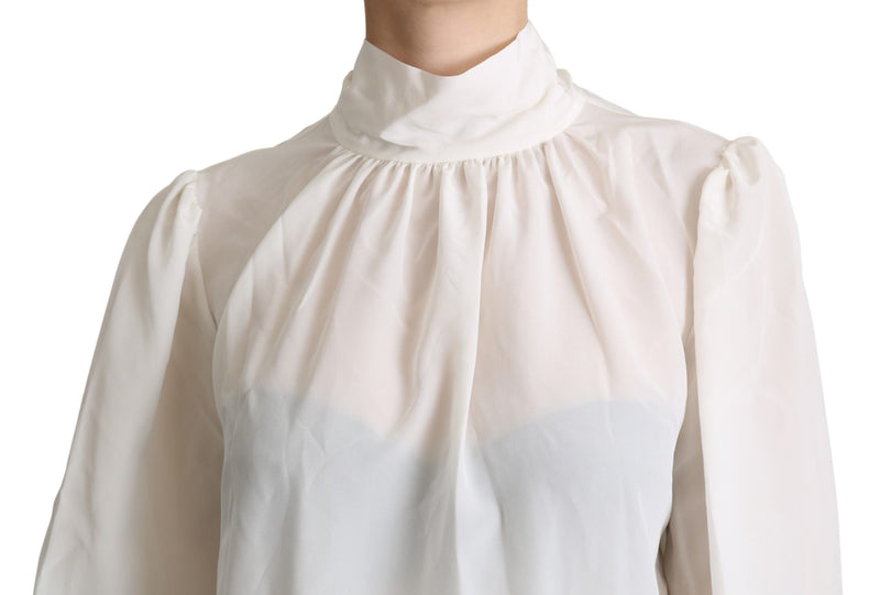 Elegant White Silk Pussy Bow Blouse Dolce & Gabbana