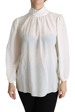 Elegant White Silk Pussy Bow Blouse Dolce & Gabbana