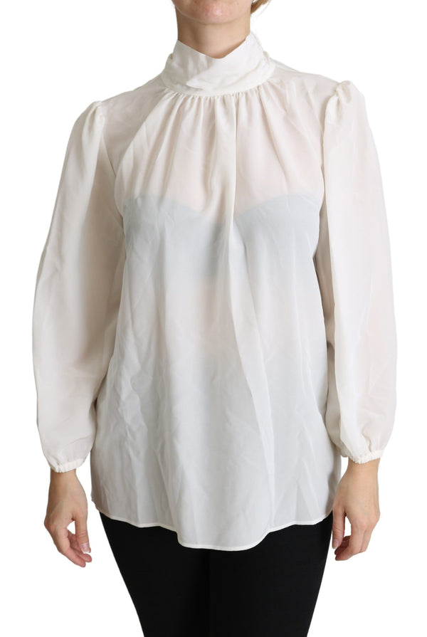 Elegant White Silk Pussy Bow Blouse Dolce & Gabbana