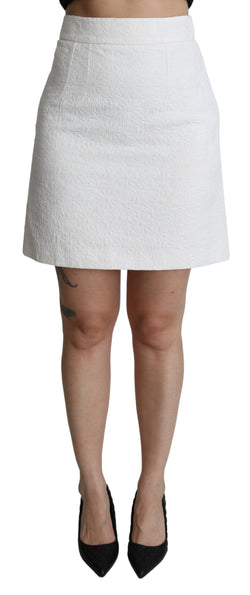 Elegant White Floral Brocade Mini Skirt Dolce & Gabbana