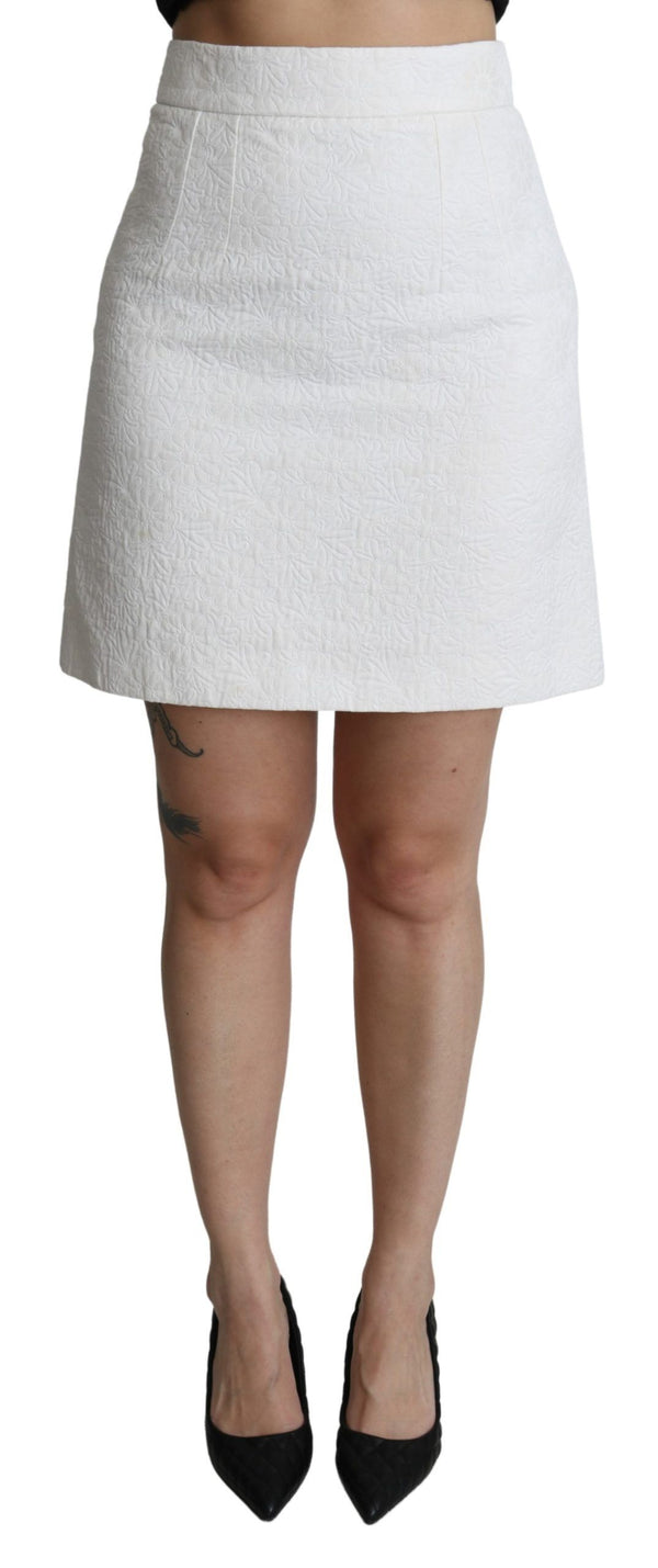 Elegant White Floral Brocade Mini Skirt Dolce & Gabbana