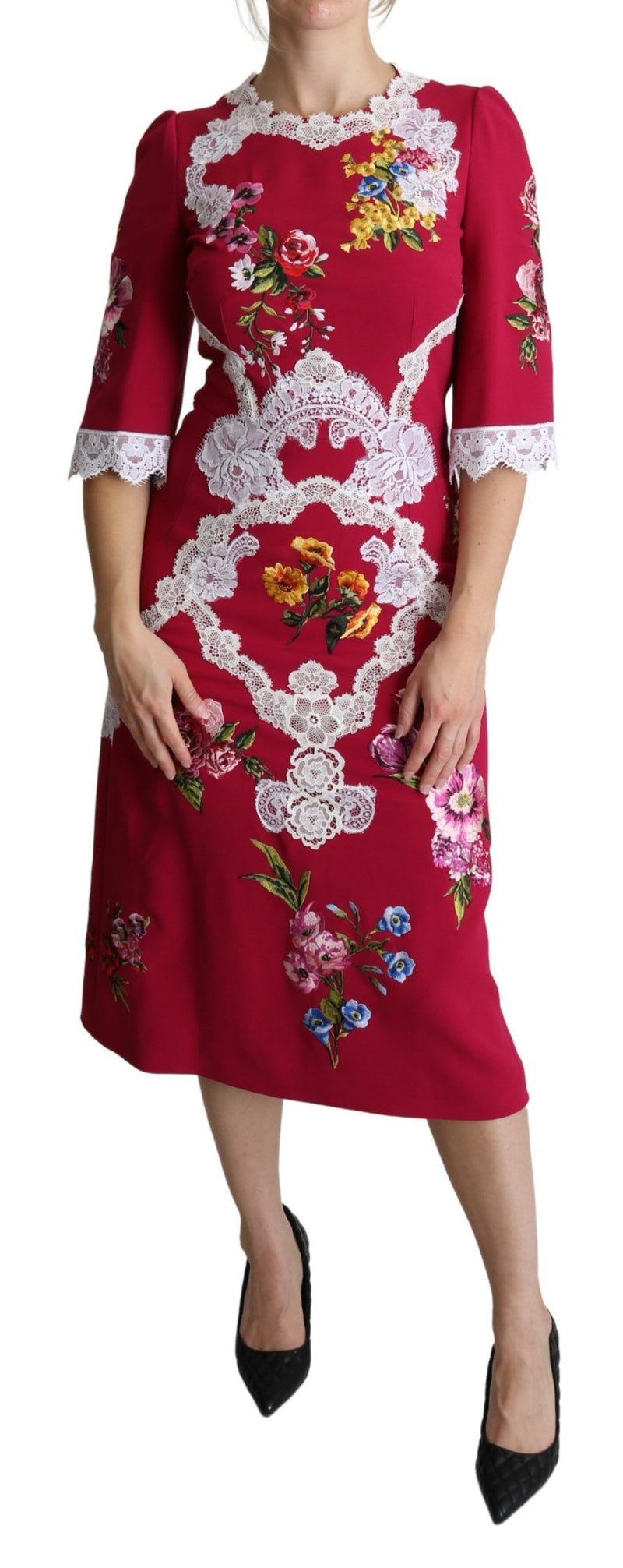 Floral Embroidered Sheath Midi Dress Dolce & Gabbana