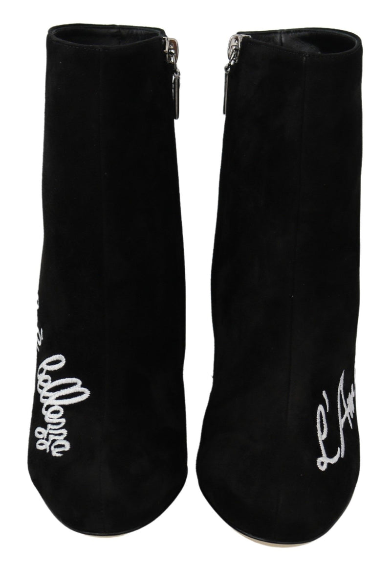 Embroidered Ankle Boots in Lambskin Suede Dolce & Gabbana