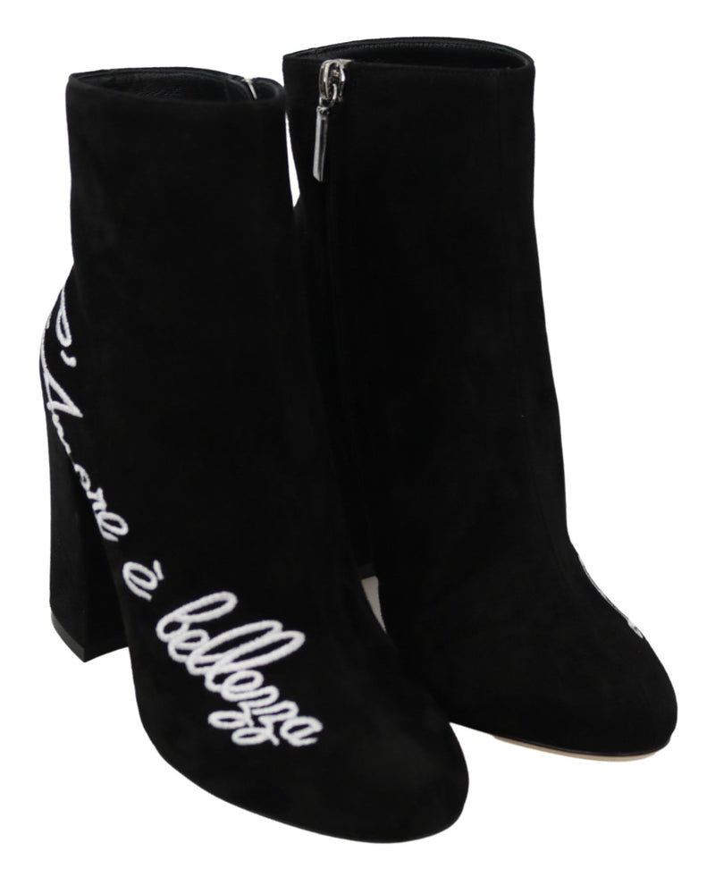 Embroidered Ankle Boots in Lambskin Suede Dolce & Gabbana