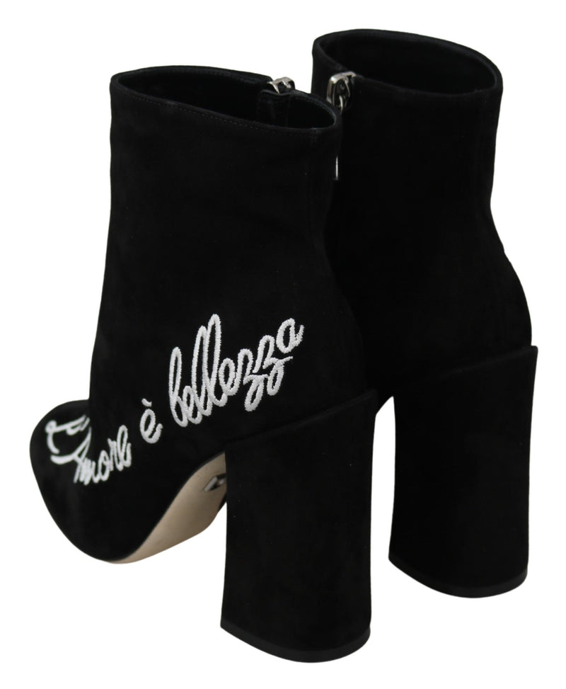 Embroidered Ankle Boots in Lambskin Suede Dolce & Gabbana