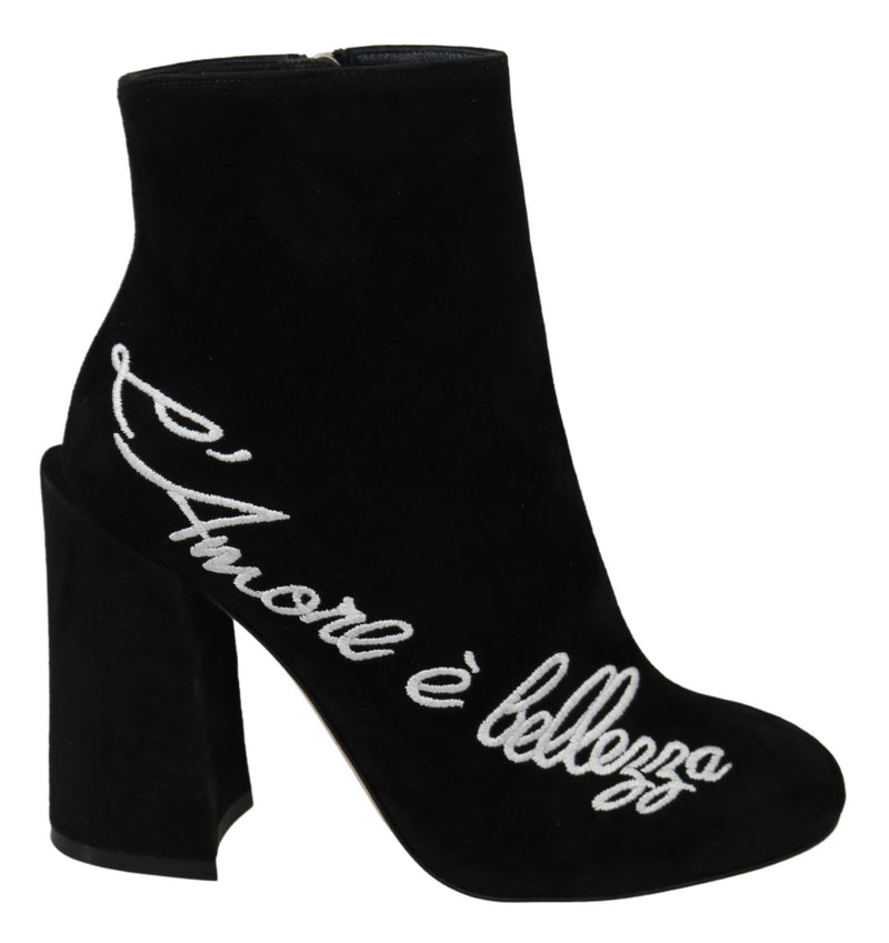 Embroidered Ankle Boots in Lambskin Suede Dolce & Gabbana