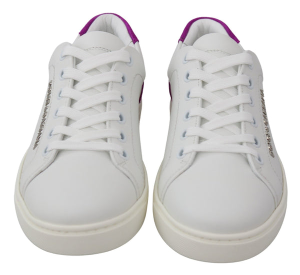 Chic White Leather Sneakers with Purple Accents Dolce & Gabbana