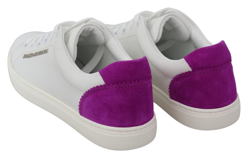 Chic White Leather Sneakers with Purple Accents Dolce & Gabbana