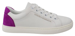 Chic White Leather Sneakers with Purple Accents Dolce & Gabbana