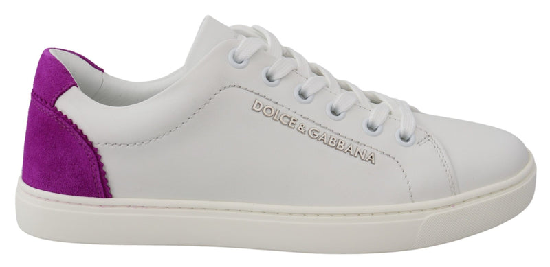 Chic White Leather Sneakers with Purple Accents Dolce & Gabbana