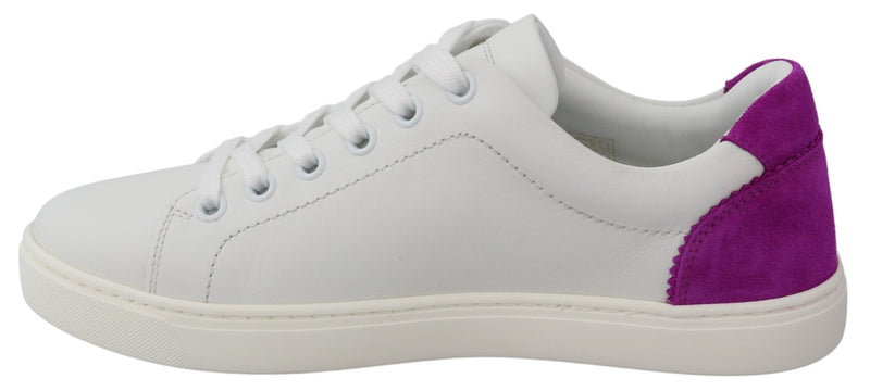 Chic White Leather Sneakers with Purple Accents Dolce & Gabbana