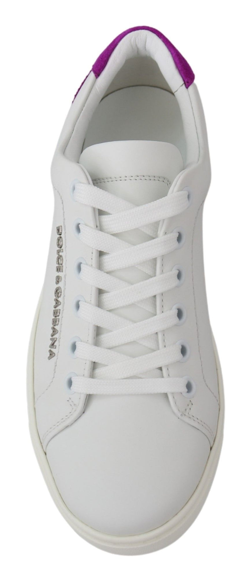 Chic White Leather Sneakers with Purple Accents Dolce & Gabbana