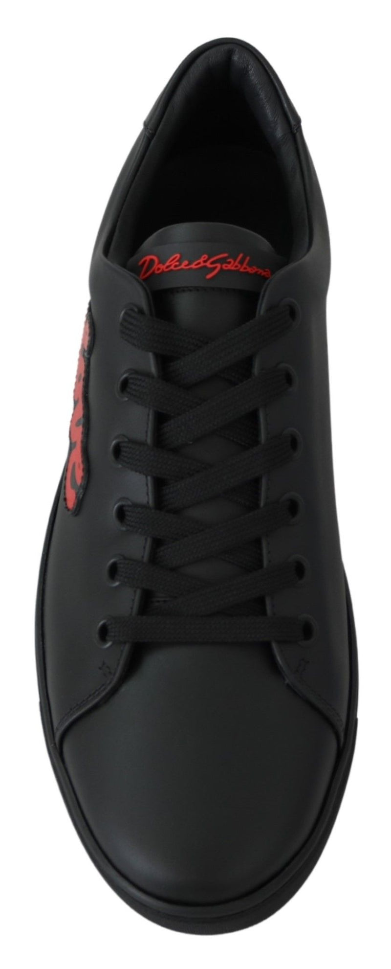 Elegant Leather Sneakers with Red Accents Dolce & Gabbana