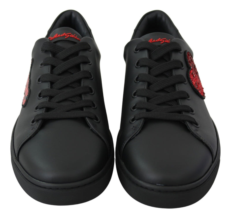 Elegant Leather Sneakers with Red Accents Dolce & Gabbana