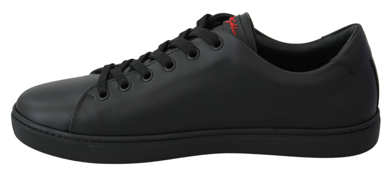 Elegant Leather Sneakers with Red Accents Dolce & Gabbana