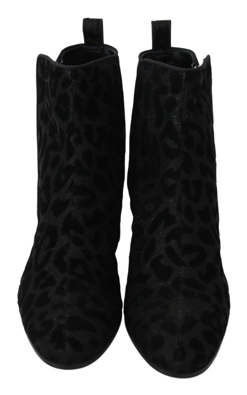 Elegant Black Leopard Print Short Boots Dolce & Gabbana