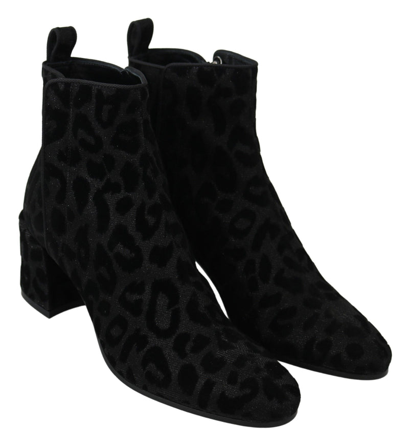 Elegant Black Leopard Print Short Boots Dolce & Gabbana