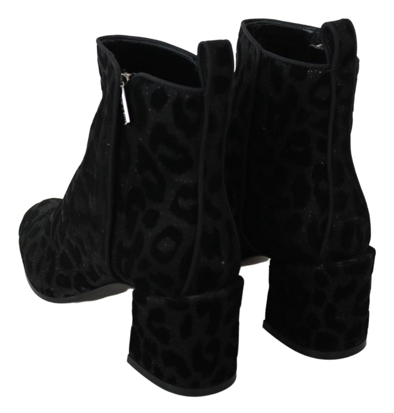 Elegant Black Leopard Print Short Boots Dolce & Gabbana