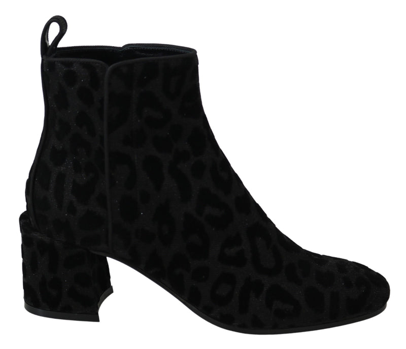 Elegant Black Leopard Print Short Boots Dolce & Gabbana