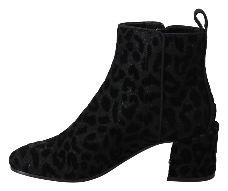 Elegant Black Leopard Print Short Boots Dolce & Gabbana