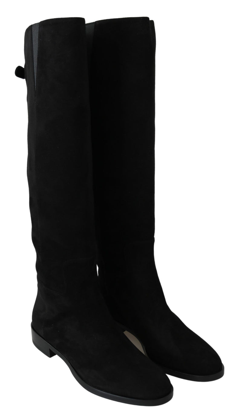 Elegant Black Suede Knee High Boots Dolce & Gabbana