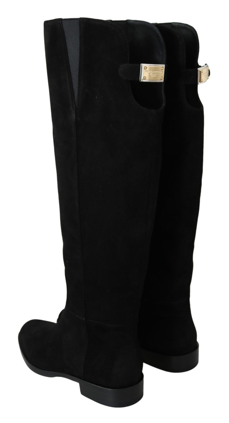 Elegant Black Suede Knee High Boots Dolce & Gabbana