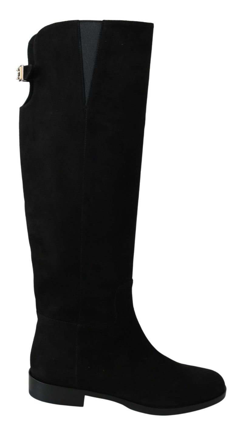 Elegant Black Suede Knee High Boots Dolce & Gabbana