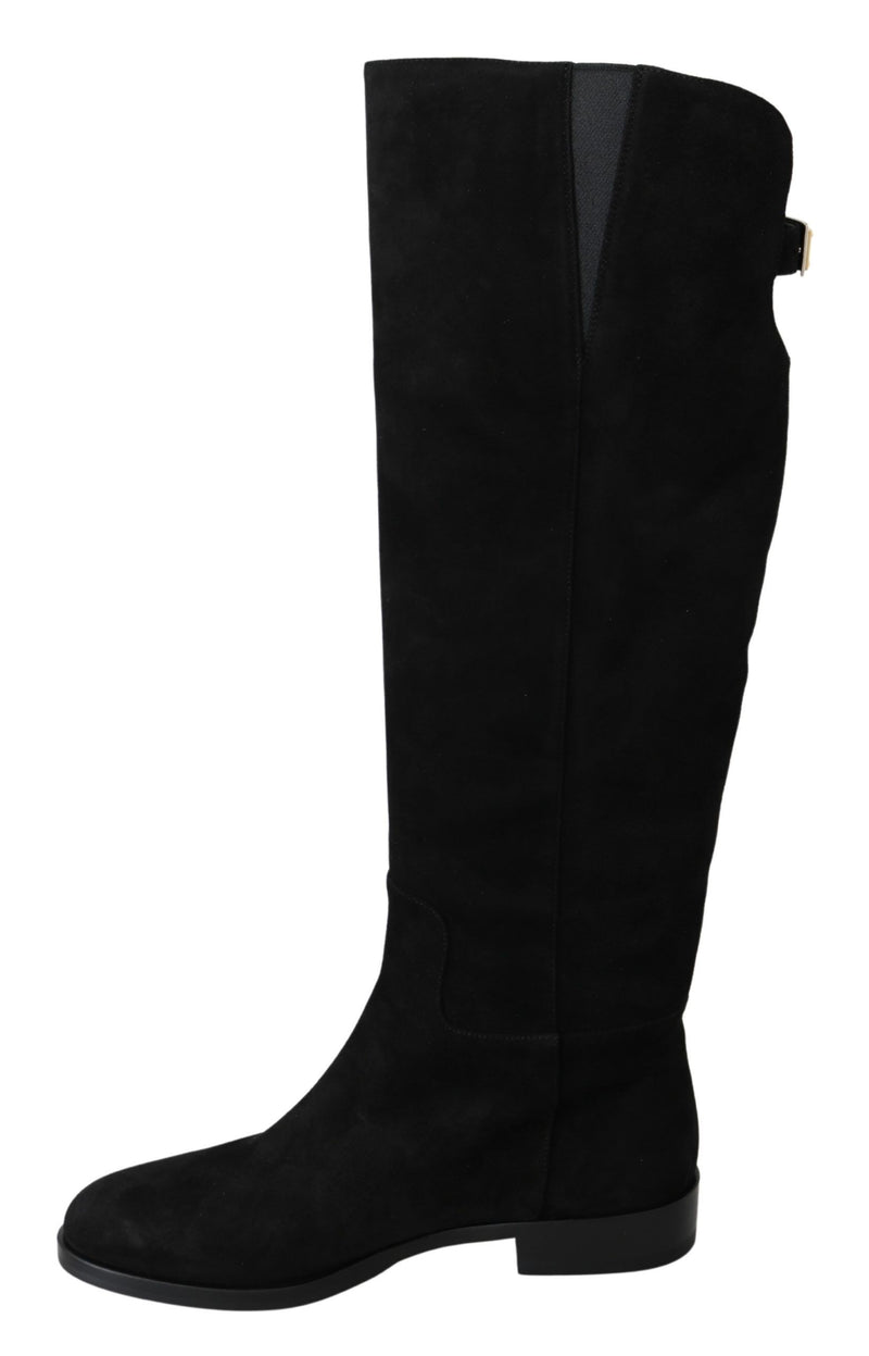 Elegant Black Suede Knee High Boots Dolce & Gabbana