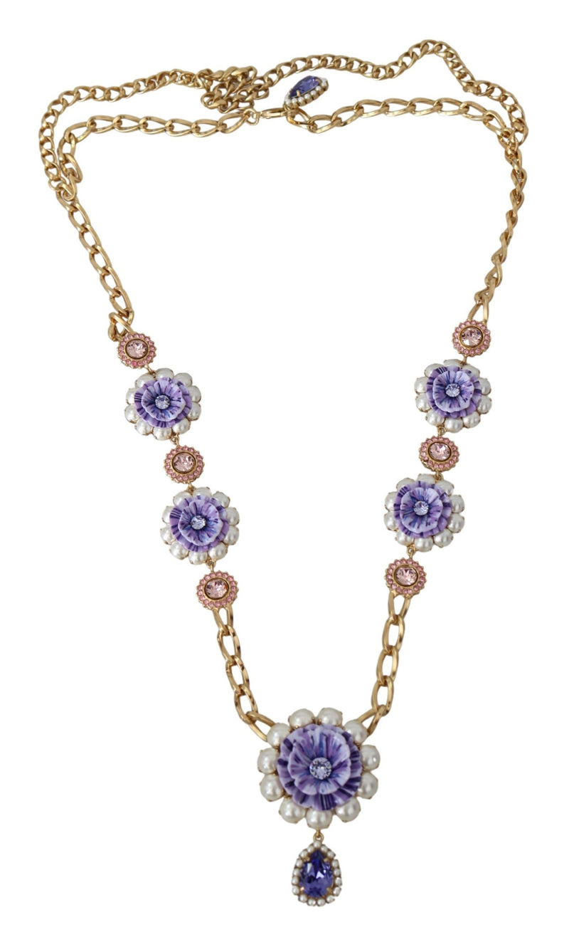 Elegant Gold-Tone Charm Necklace with Floral Motif Dolce & Gabbana