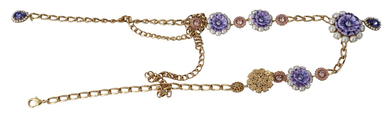 Elegant Gold-Tone Charm Necklace with Floral Motif Dolce & Gabbana