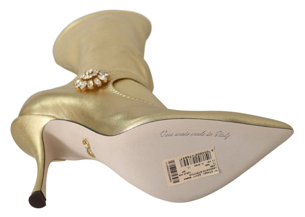 Elegant Gold Ankle Boots Socks with Rhinestones Dolce & Gabbana