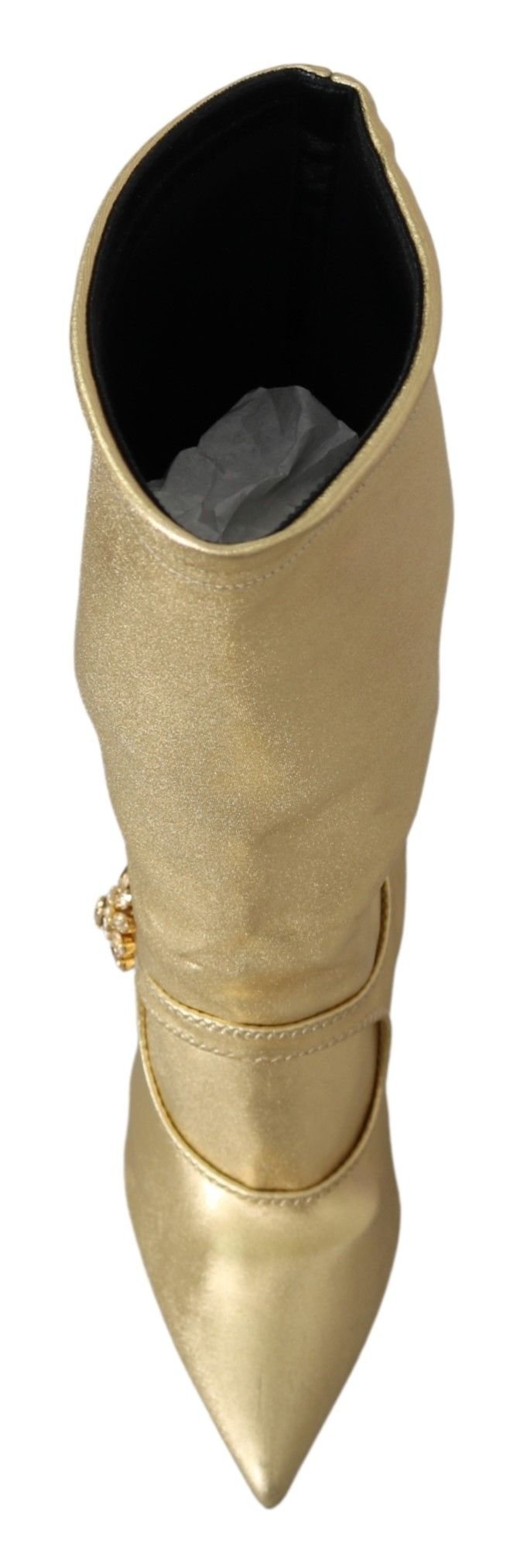 Elegant Gold Ankle Boots Socks with Rhinestones Dolce & Gabbana