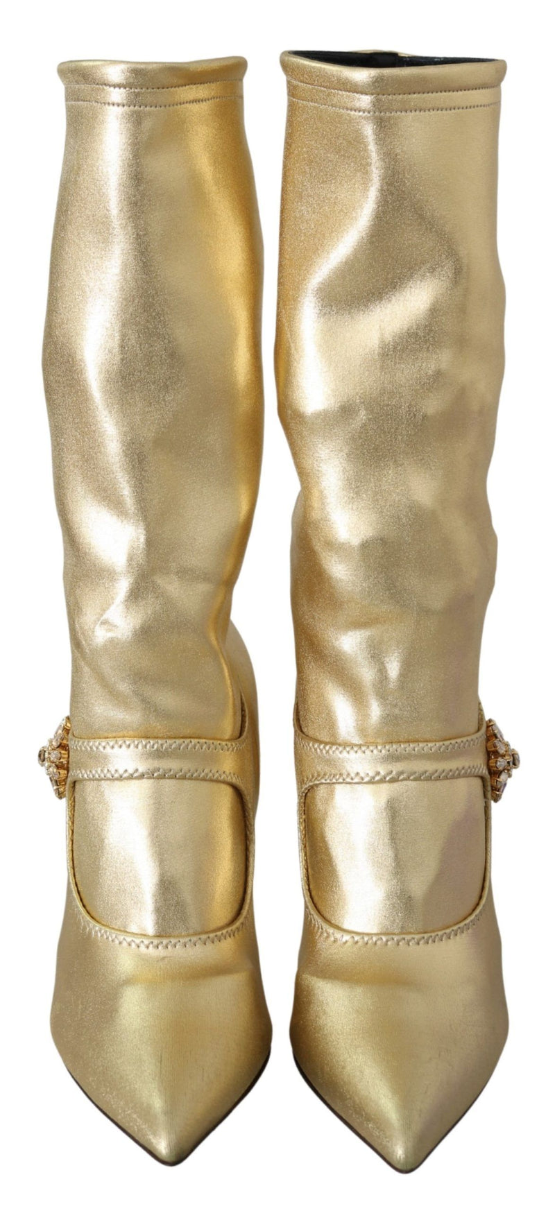 Elegant Gold Ankle Boots Socks with Rhinestones Dolce & Gabbana