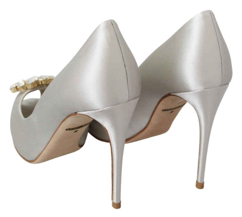 White Crystal Peep Toe Silk Blend Heels Dolce & Gabbana