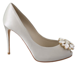 White Crystal Peep Toe Silk Blend Heels Dolce & Gabbana