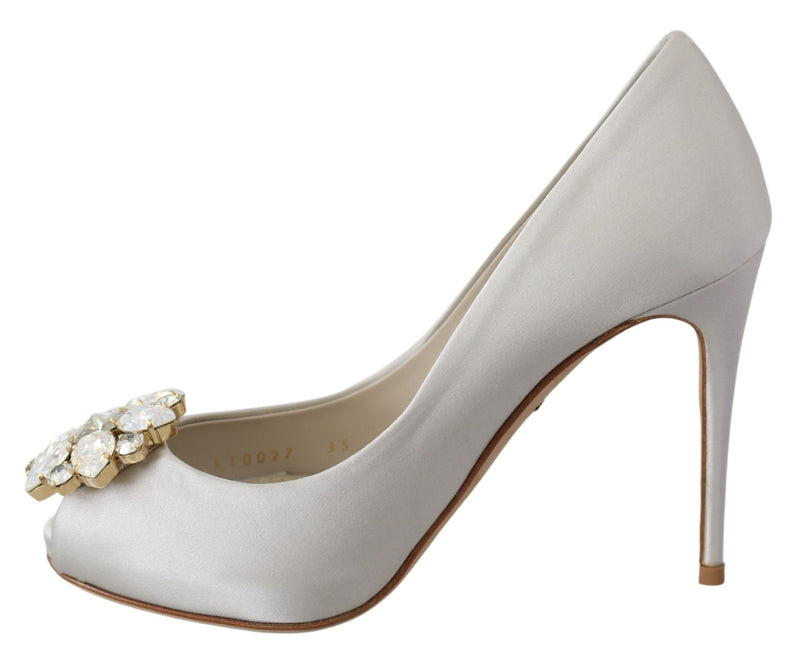 White Crystal Peep Toe Silk Blend Heels Dolce & Gabbana