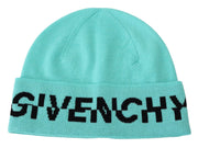 Aquamarine Green Wool Beanie with Signature Logo Givenchy