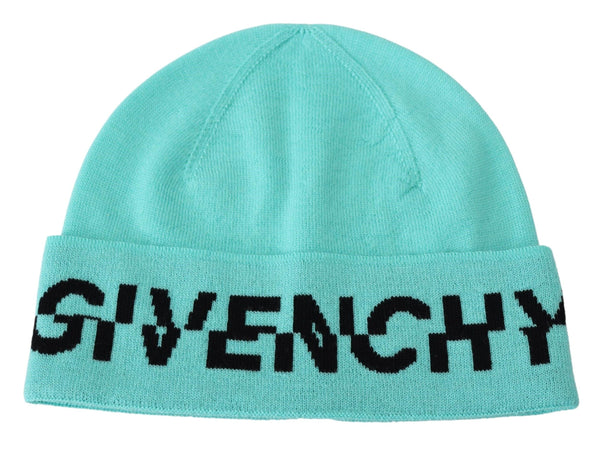 Aquamarine Green Wool Beanie with Signature Logo Givenchy