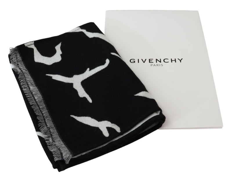 Elegant Unisex Wool-Silk Scarf in Black & White Givenchy