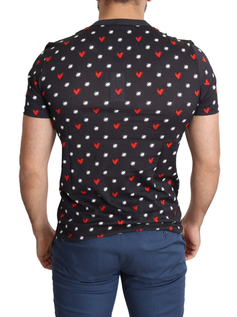 Chic Gray Cotton T-Shirt with Heart Prints Dolce & Gabbana