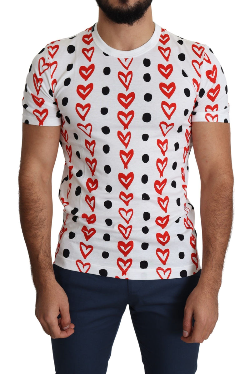 Chic White Cotton Tee with Heart Print Dolce & Gabbana