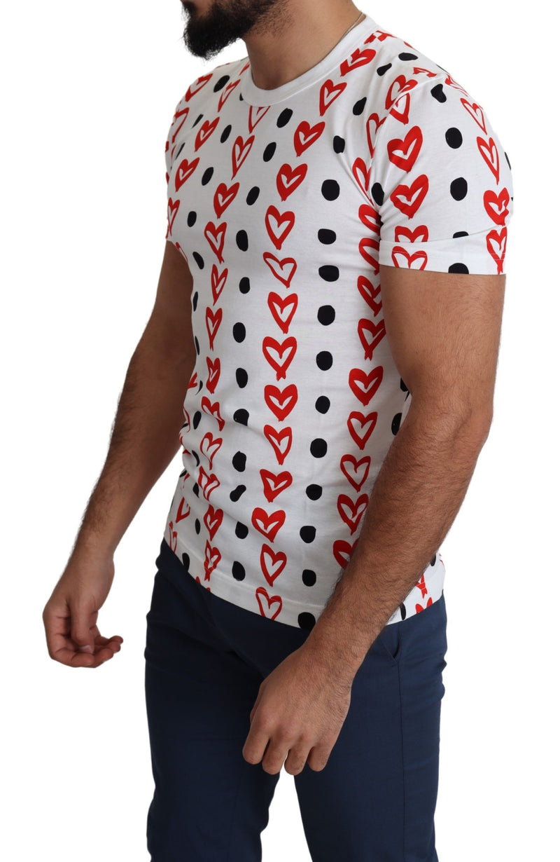 Chic White Cotton Tee with Heart Print Dolce & Gabbana